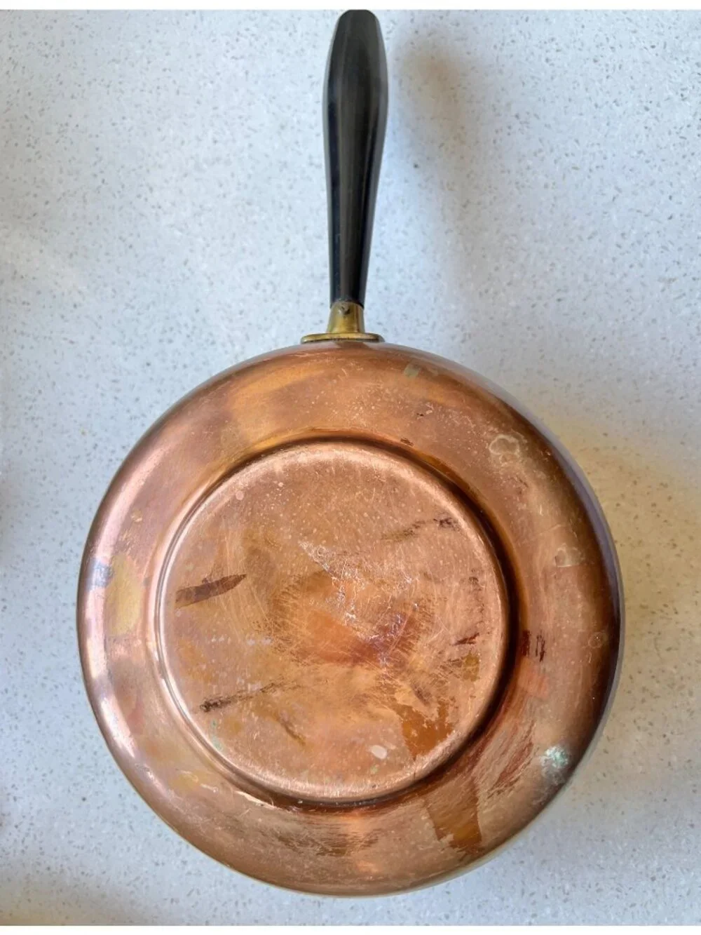 Copper Saucepan With Removable Black Handle & Brass Detail VTG French Country